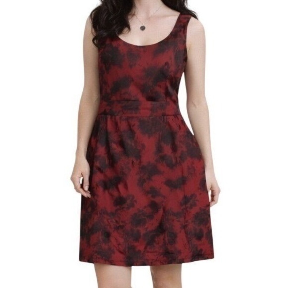 Banana Republic Sheath Dress Red Black Abstract Dark Floral Sleeveless Modern 8